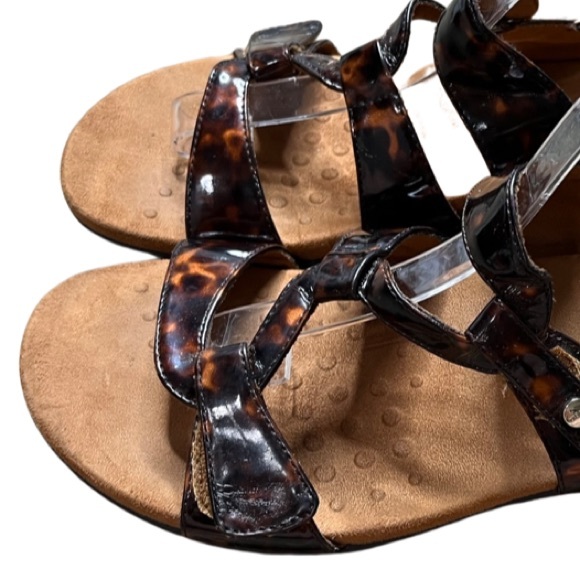 FINAL SALE Vionic Paros Flat Tortoiseshell Strappy Faux Leather Sandals 10 - Picture 4 of 13